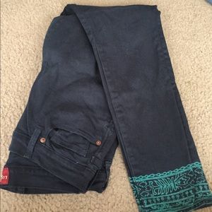 Lucky Brand Navy Embroidered Print Skinny Jeans